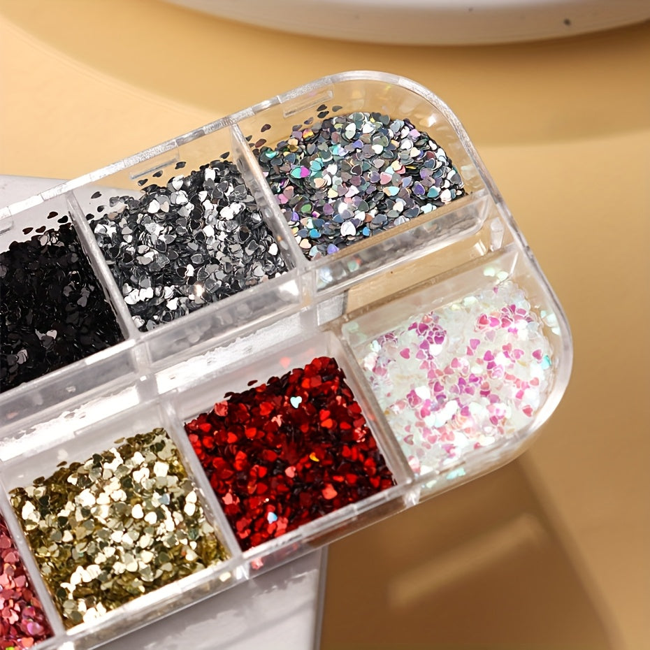 Mini Love Heart Nail Glitter Sequin Laser Shiny Sparkly Sequin 3D Holographic Red Pink Golden Silvery Flash Flakes DIY Nail Decorations